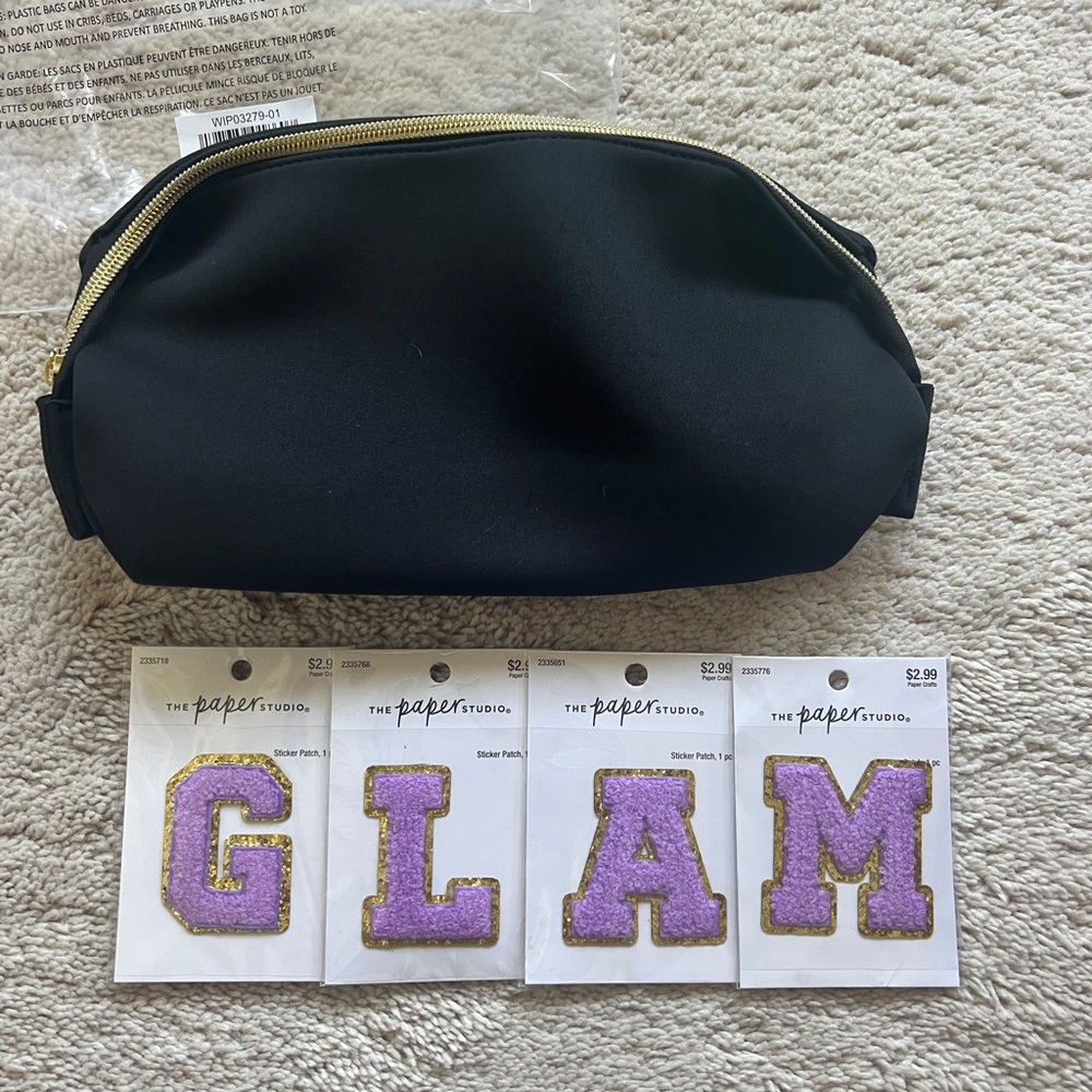 Tarte makeup bag with GLAM stick on letters